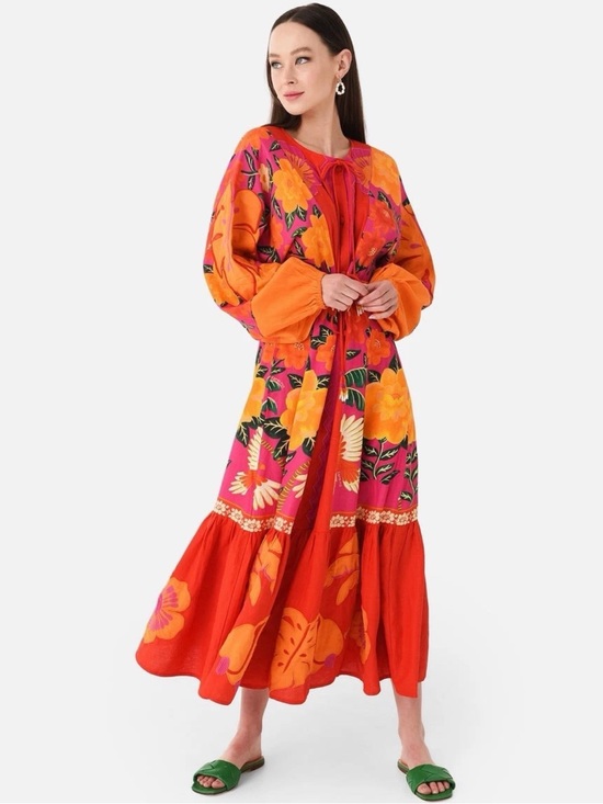 FARM Rio Dresses & Skirts - Farm Rio Embroidered Sunset Patchwork Maxi Dress Medium Tropical Parrots